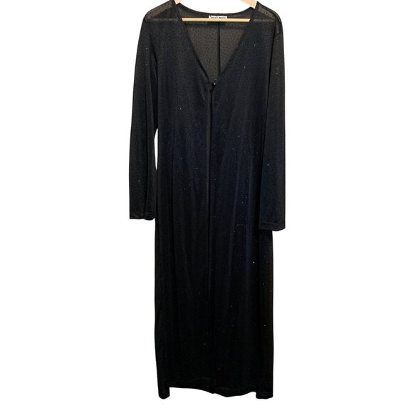 VTG Just Choon Cardigan Mesh Sheer Long Black Sz M Y2K Goth Grunge FairyGoth - Picture 1 of 13